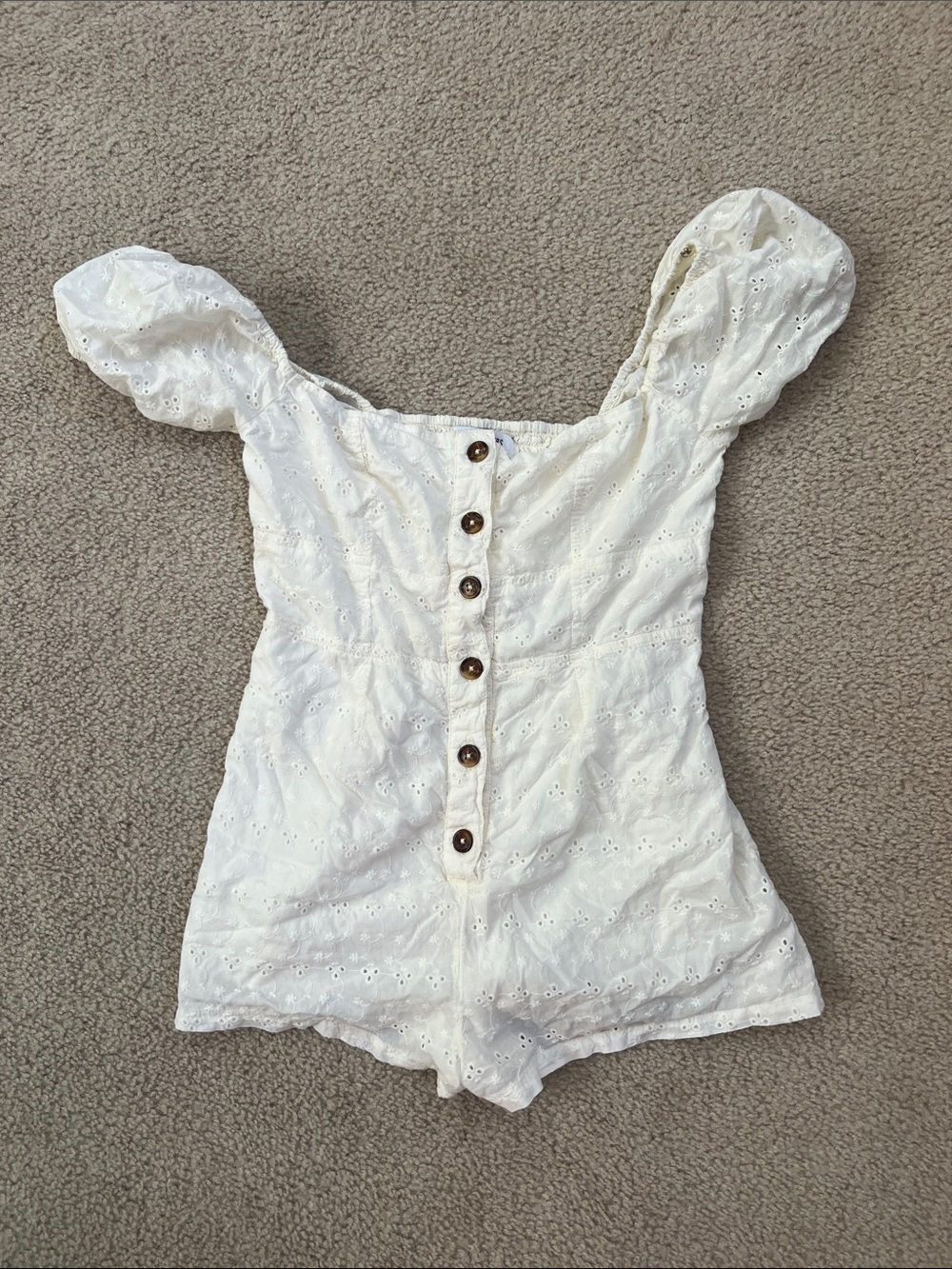 White Eyelet Button-Front Women’s Romper